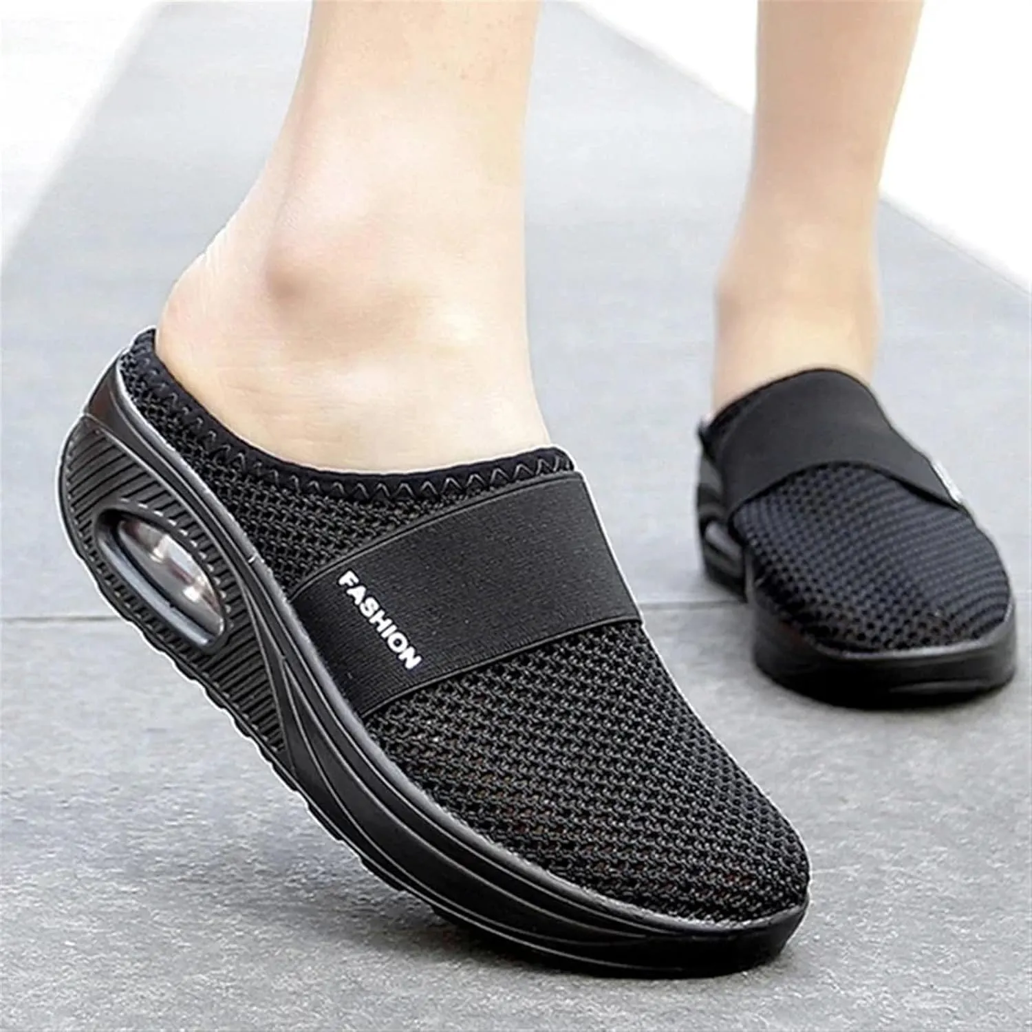 Orthopedic Shoes for Women Air Cushion Slip-on Diabetic Walking Shoes Closed Toe Slippers Breathable Wedge Platform Slipper with Arch Support