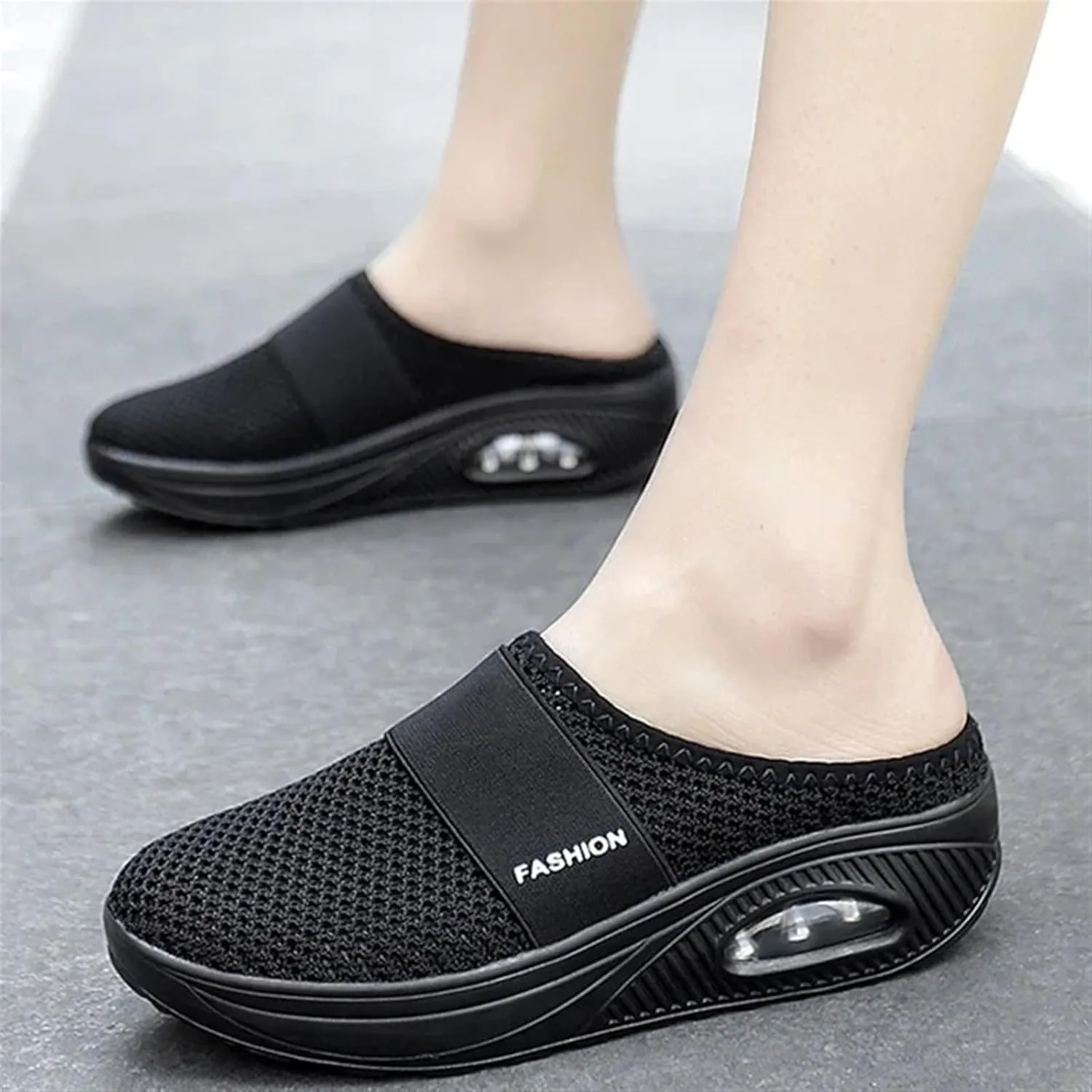 Orthopedic Shoes for Women Air Cushion Slip-on Diabetic Walking Shoes Closed Toe Slippers Breathable Wedge Platform Slipper with Arch Support