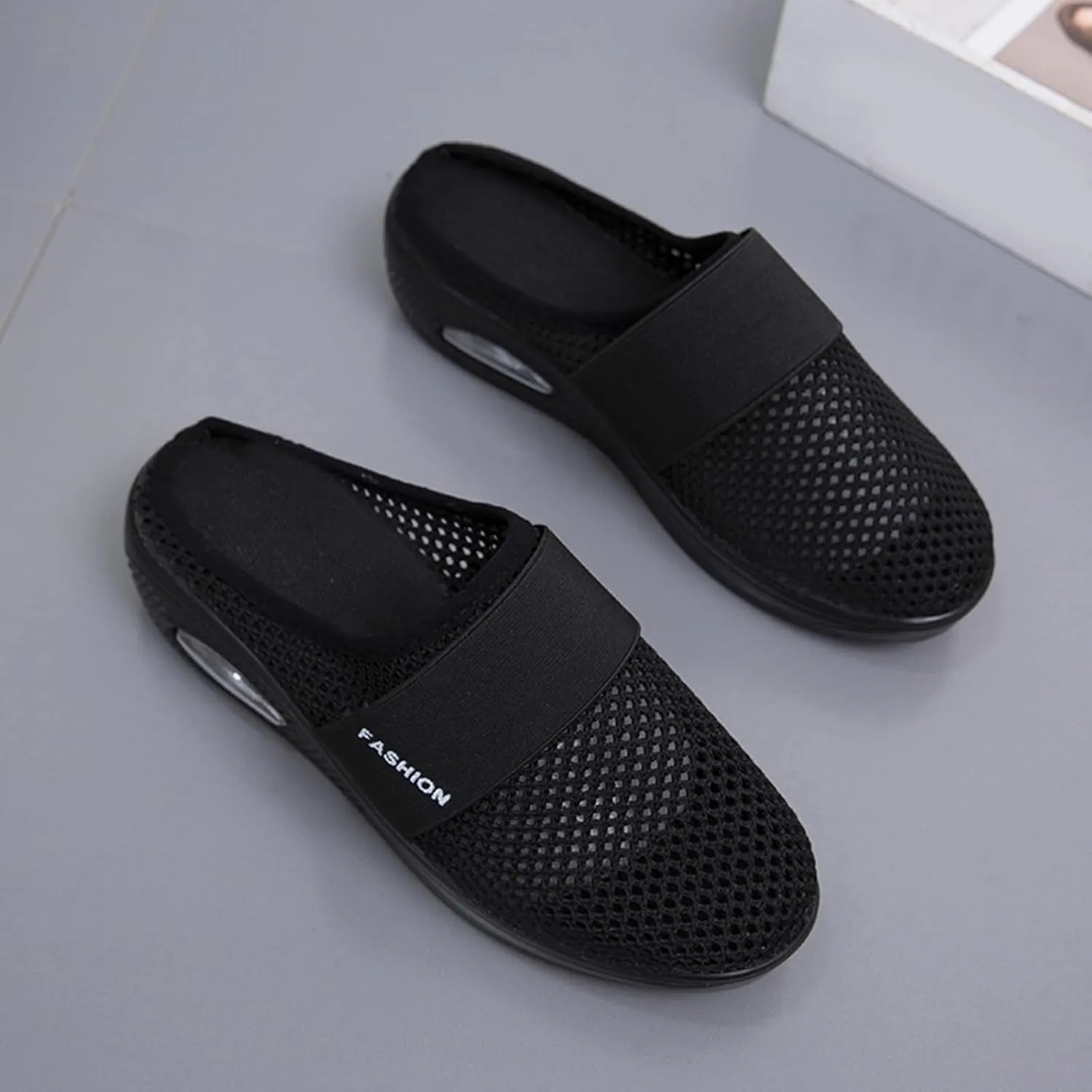 Orthopedic Shoes for Women Air Cushion Slip-on Diabetic Walking Shoes Closed Toe Slippers Breathable Wedge Platform Slipper with Arch Support