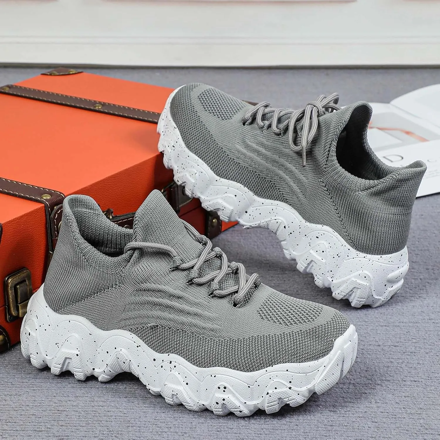 Orthopedic Walking Shoes for Women, Women Mesh Breathable Non-Slip Casual Shoes, Lace Up Athletic Shoes Arch Support