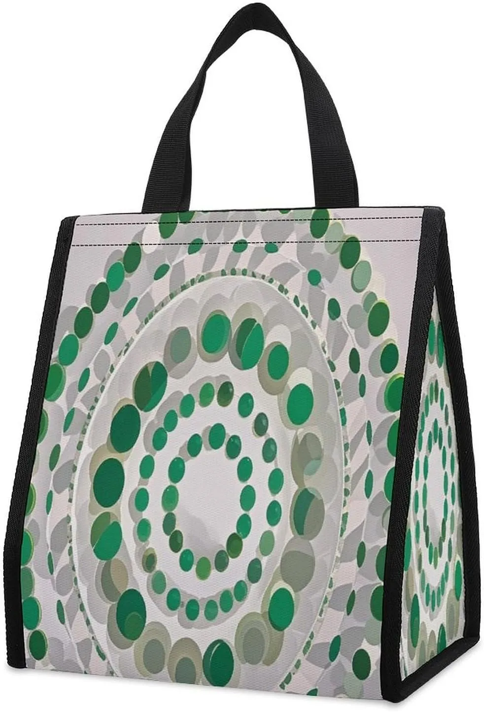 Outdoor Cooler Bags, Green Circle Printed Cooler Bag, Insulated Tote Bag, Grocery Tote Bag