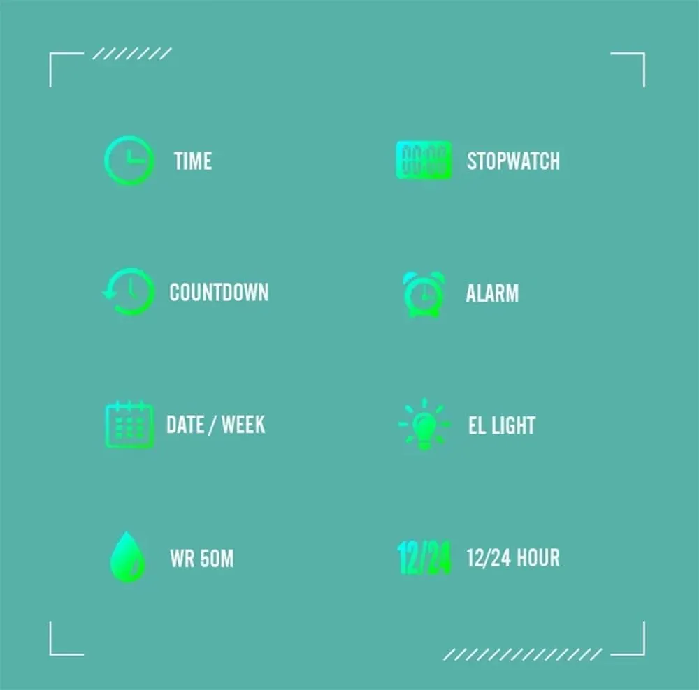 Outdoor Sports Watch Women Men Minimalist Easy-to-Read LED Digital Watch Multi-Functions Alarm Clock Stopwatch 5Bar Waterproof Watch