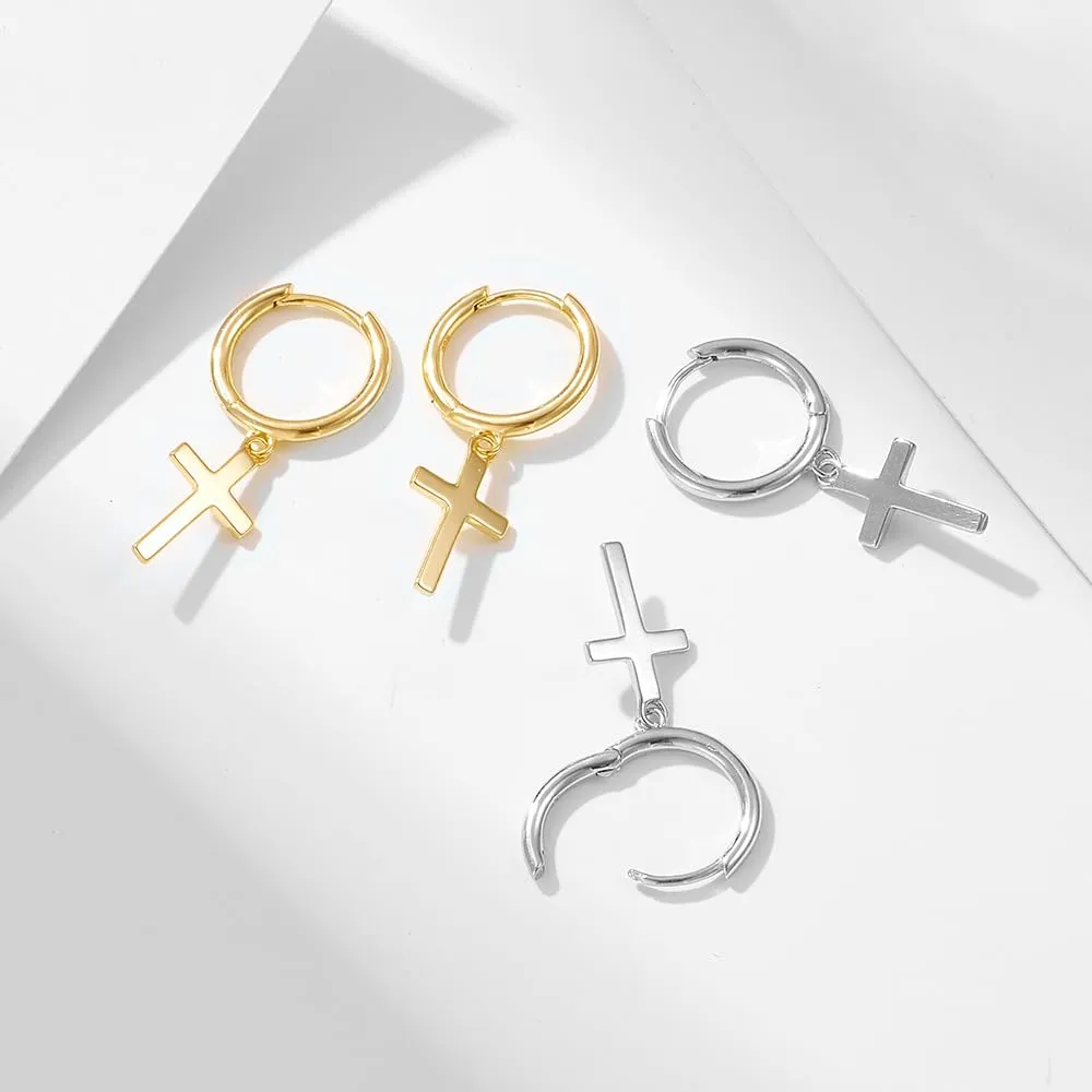 OUXi Gold Cross Earrings for Women Trendy, S925 Sterling Silver Dainty Huggie Hoop Earrings Minimalist Jewelry Gifts for Christmas Birthday Anniversary Wedding Mother Valentine Day