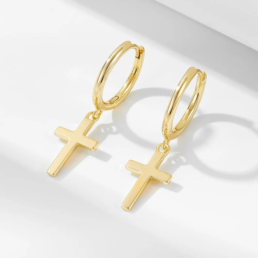 OUXi Gold Cross Earrings for Women Trendy, S925 Sterling Silver Dainty Huggie Hoop Earrings Minimalist Jewelry Gifts for Christmas Birthday Anniversary Wedding Mother Valentine Day