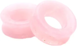 Pair (2PCS) PINK ROSE QUARTZ STONE TUNNELS Double Flare Gauges Ear Plugs 9248