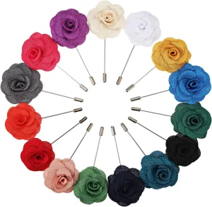 Pangda 15 Pieces Men's Lapel Pin for Men Suits Handmade Camellia Flower Boutonniere Pins for Men Wedding Bestman, 15 Color