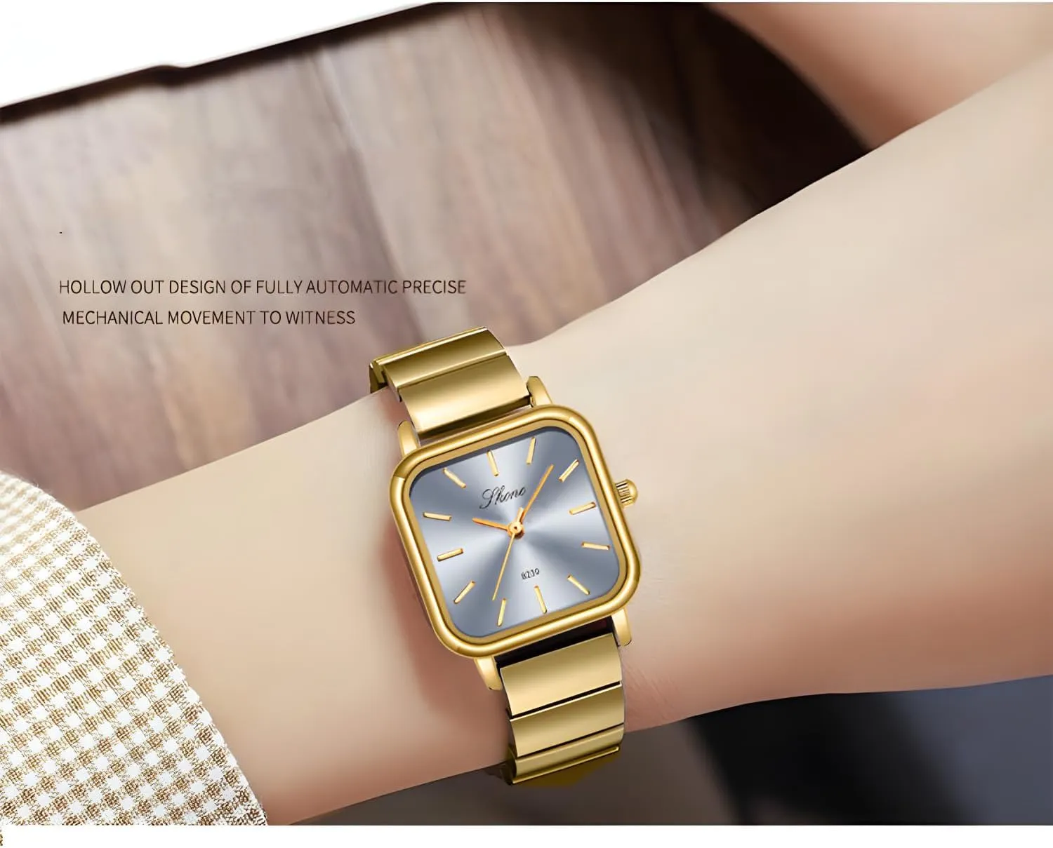 PASOY Womens Square Dial Stainless Steel Watch Elegant Minimalist Design Quartz Fashionable Colors Gold Bracelet Waterproof Sport Watch
