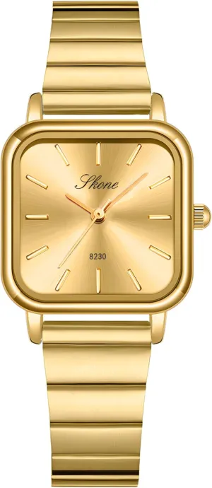 PASOY Womens Square Dial Stainless Steel Watch Elegant Minimalist Design Quartz Fashionable Colors Gold Bracelet Waterproof Sport Watch