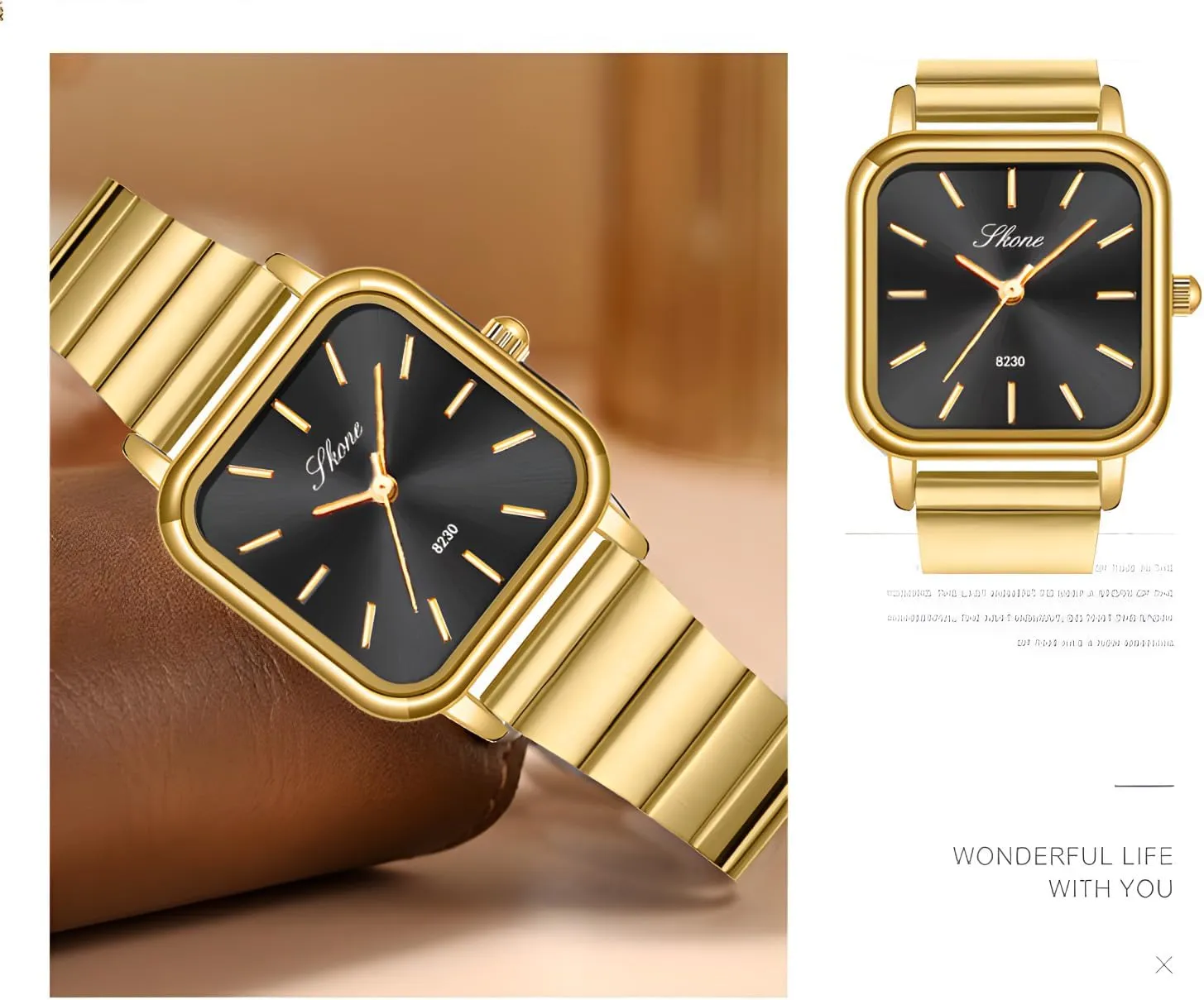 PASOY Womens Square Dial Stainless Steel Watch Elegant Minimalist Design Quartz Fashionable Colors Gold Bracelet Waterproof Sport Watch