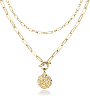 PAVOI 14K Gold Plated Layering Necklaces | Stylish Minimalist Design Pendant Necklaces | Bar, Circle, Lotus, Disc, Dog Tag, Horizontal Bar Pendants for Women
