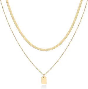 PAVOI 14K Gold Plated Layering Necklaces | Stylish Minimalist Design Pendant Necklaces | Bar, Lotus, Disc, Dog Tag, Horizontal Bar Pendants for Women