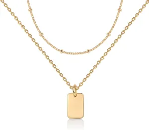 PAVOI 14K Gold Plated Layering Necklaces | Stylish Minimalist Design Pendant Necklaces | Bar, Lotus, Disc, Dog Tag, Horizontal Bar Pendants for Women