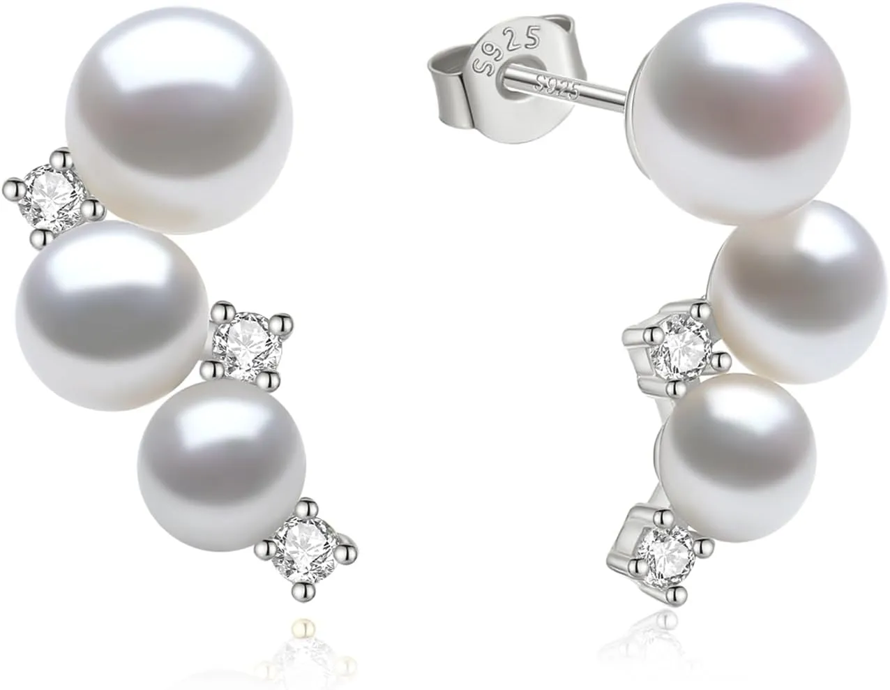 Pearl Earrings - Genuine Cultured Pearls - 925 Sterling Silver with CZ Diamonds - Hypoallergenic & Timeless Design - Perfect Jewelry Gift for Women
