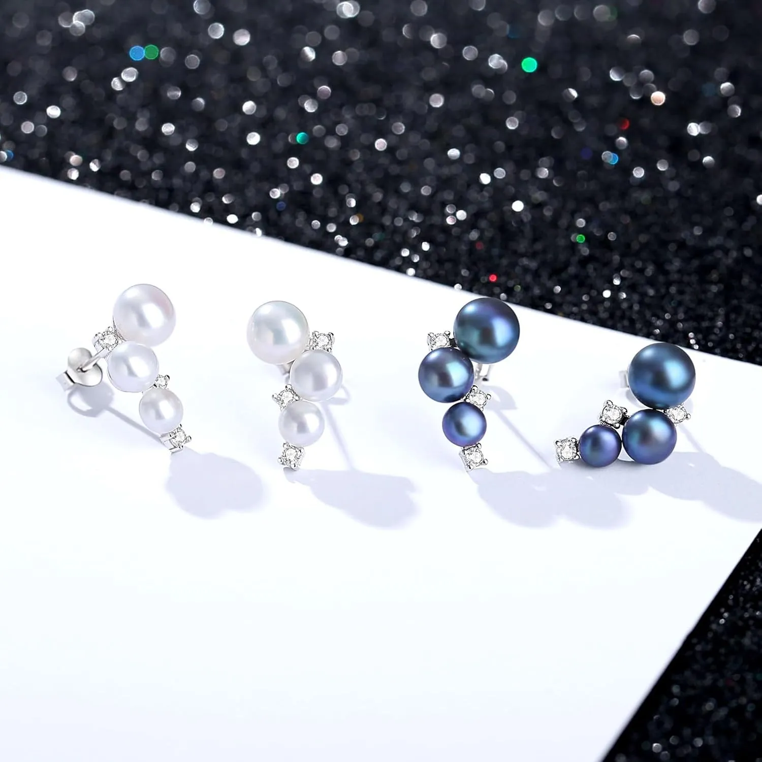 Pearl Earrings - Genuine Cultured Pearls - 925 Sterling Silver with CZ Diamonds - Hypoallergenic & Timeless Design - Perfect Jewelry Gift for Women