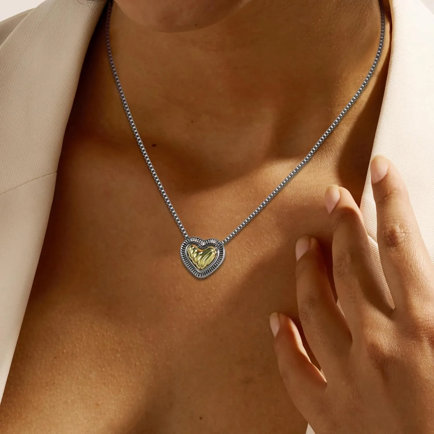Pendant Necklaces for Women Heart Two Tone Cable Wire Necklaces Gold and Silver Twisted Trendy Charm Necklace Jewelry Gift