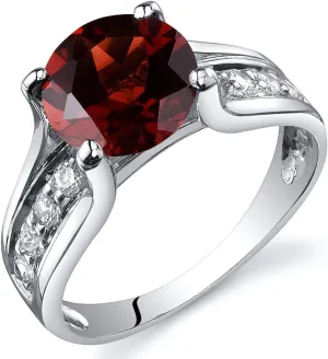 PEORA Garnet Cathedral Solitaire Ring for Women 925 Sterling Silver, Natural Gemstone Birthstone, 2.50 Carats Round Shape 8mm, Sizes 5 to 9