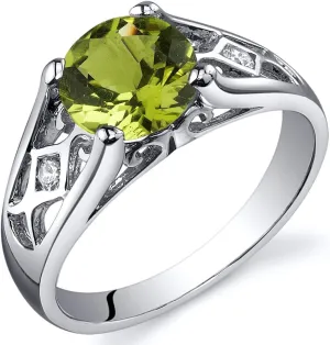 PEORA Genuine Peridot Ring for Women 925 Sterling Silver, 1.25 Carats Round Shape, Cathedral Style Solitaire, Size 5, August Birthstone Ring, For Gift & Everyday Wear, Natural Peridot Ring
