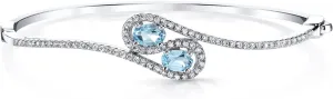 PEORA Swiss Blue Topaz Infinity Hinged Bangle Bracelet for Women 925 Sterling Silver, Natural Gemstone, 1 Carat total Oval Shape 6x4mm, 2.25 inches diameter, Blue Gemstone Bracelet,
