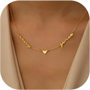 Personalized Name Necklace with Curb Chain 18K Gold Plated Handmade Custom Family Choker Customized Nameplate Necklaces Mother's Day Jewelry Gift for Mom Wife