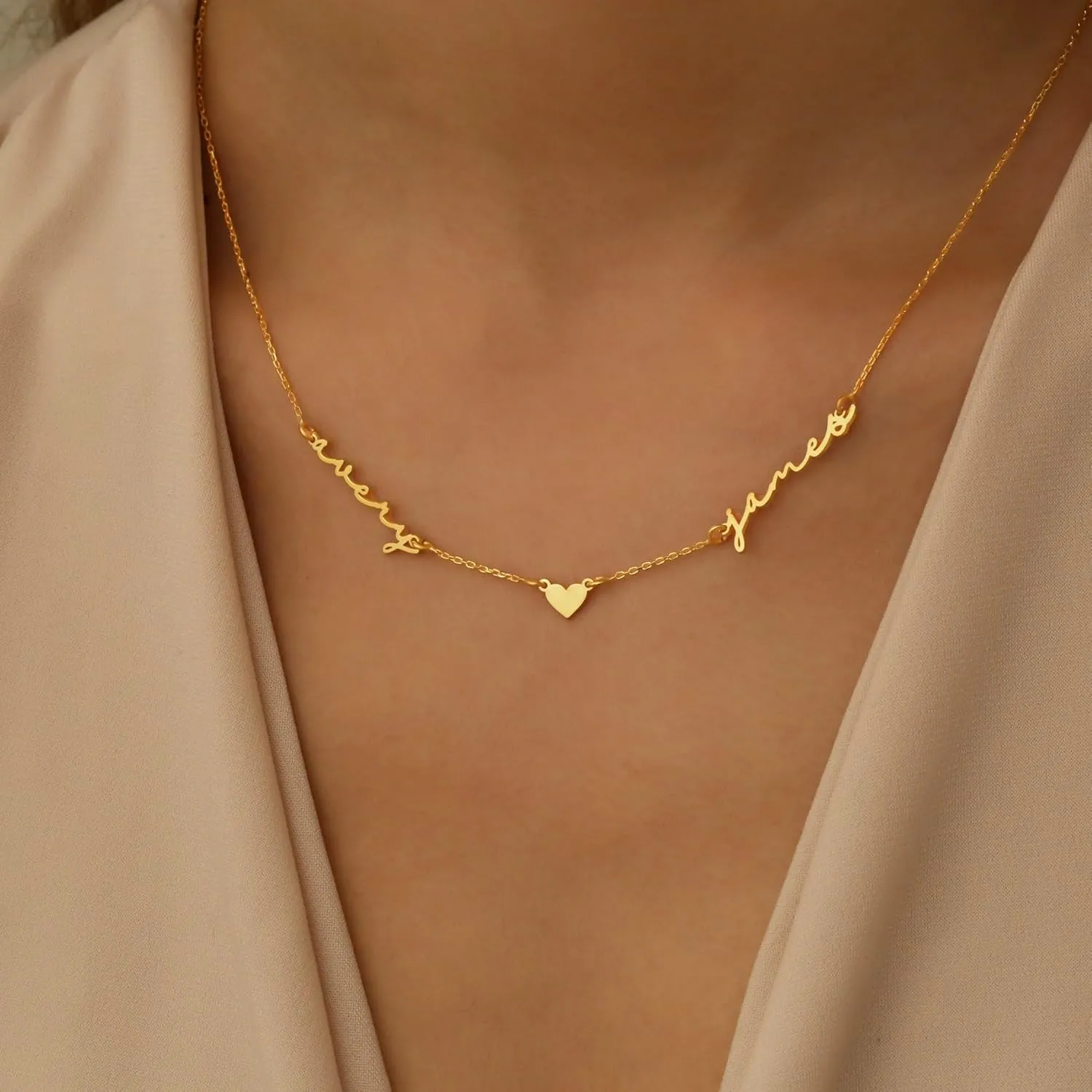 Personalized Name Necklace with Curb Chain 18K Gold Plated Handmade Custom Family Choker Customized Nameplate Necklaces Mother's Day Jewelry Gift for Mom Wife