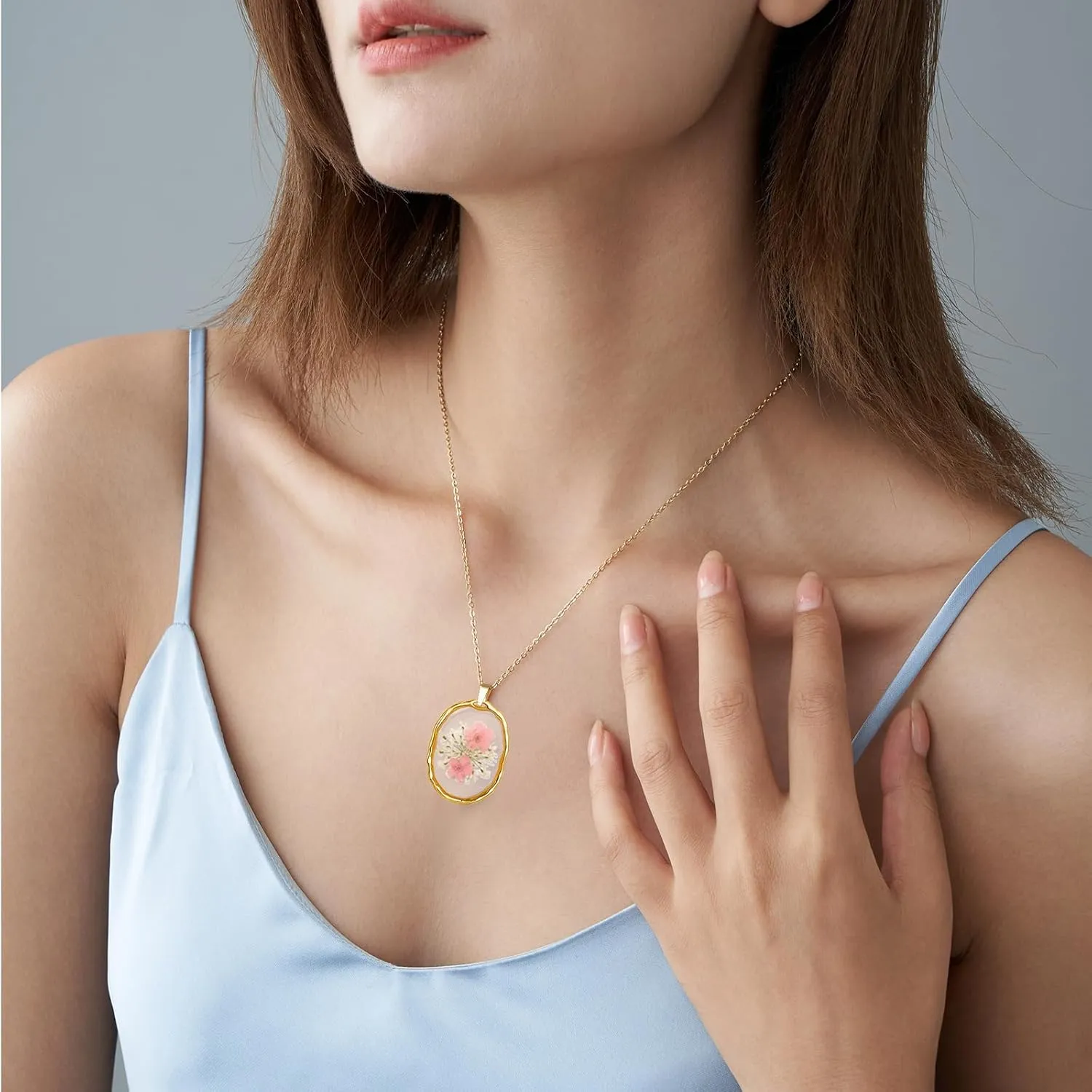 Personalized Necklaces for Women - Daffodil Pressed Flower Necklace - Romance of Nature,Wonderful Holiday Gift - Irregular Oval Pendant Necklace - Rose Gold | 18"