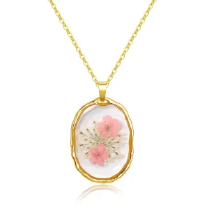 Personalized Necklaces for Women - Daffodil Pressed Flower Necklace - Romance of Nature,Wonderful Holiday Gift - Irregular Oval Pendant Necklace - Rose Gold | 18"