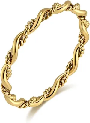 Personalized Twist Round Thread Double Strand Braided 18k Gold Plating Titanium Steel Rings for Women Elegant Stainless steel Stackable Ladies Ring
