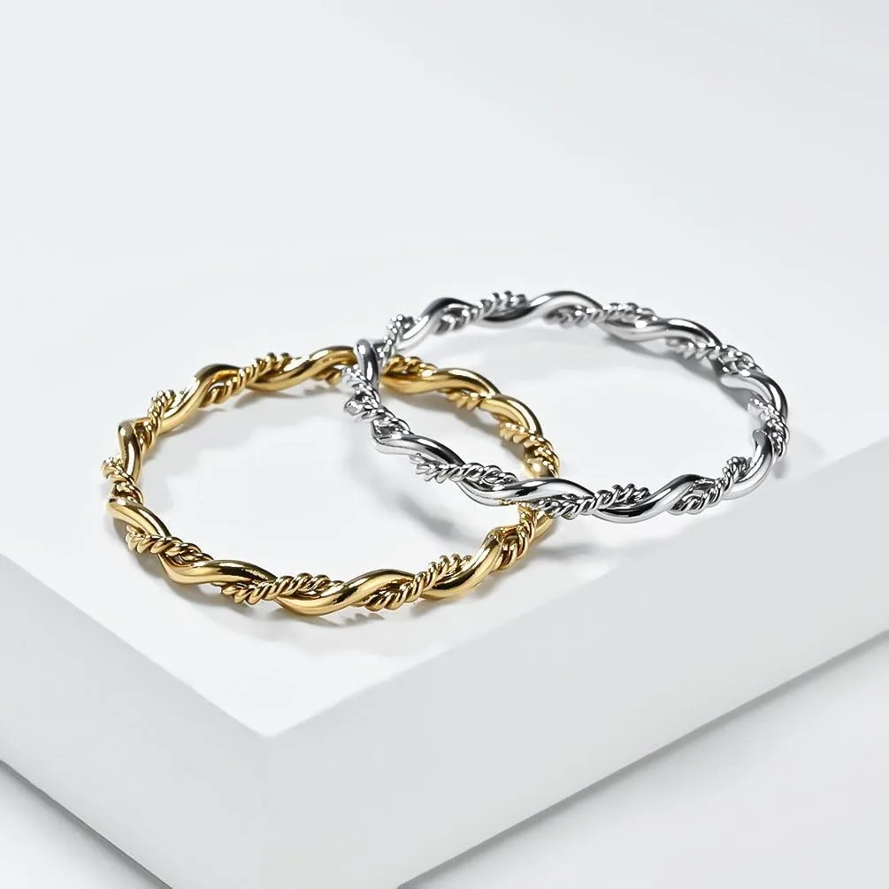 Personalized Twist Round Thread Double Strand Braided 18k Gold Plating Titanium Steel Rings for Women Elegant Stainless steel Stackable Ladies Ring