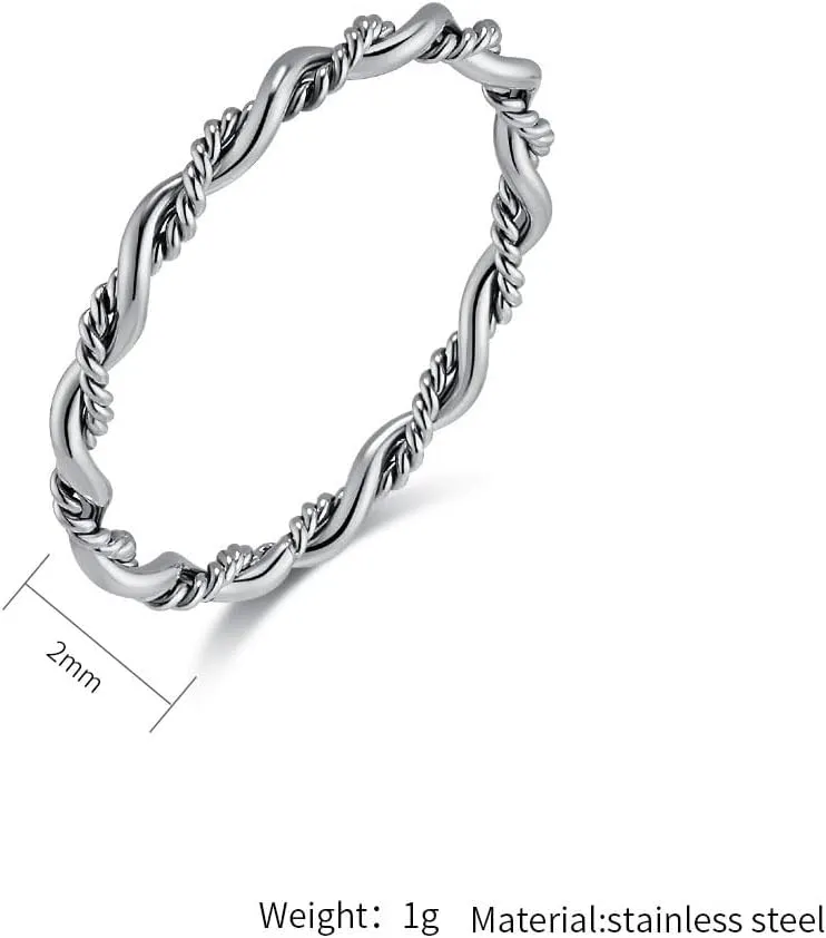 Personalized Twist Round Thread Double Strand Braided 18k Gold Plating Titanium Steel Rings for Women Elegant Stainless steel Stackable Ladies Ring