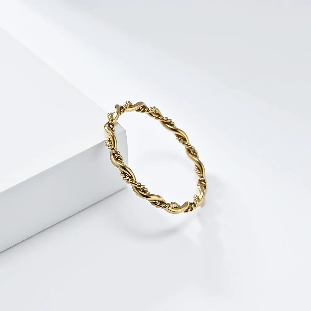 Personalized Twist Round Thread Double Strand Braided 18k Gold Plating Titanium Steel Rings for Women Elegant Stainless steel Stackable Ladies Ring