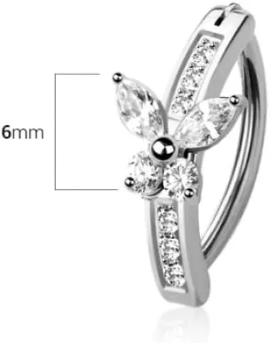 Pierced Owl 14GA 316L Stainless Steel CZ Crystal Butterfly Hinged Curved Bar Clicker Belly Button Ring