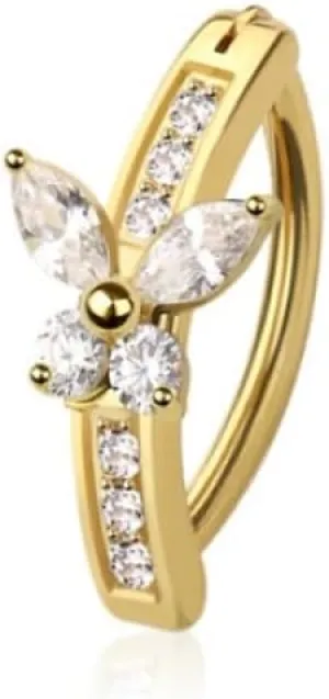 Pierced Owl 14GA 316L Stainless Steel CZ Crystal Butterfly Hinged Curved Bar Clicker Belly Button Ring