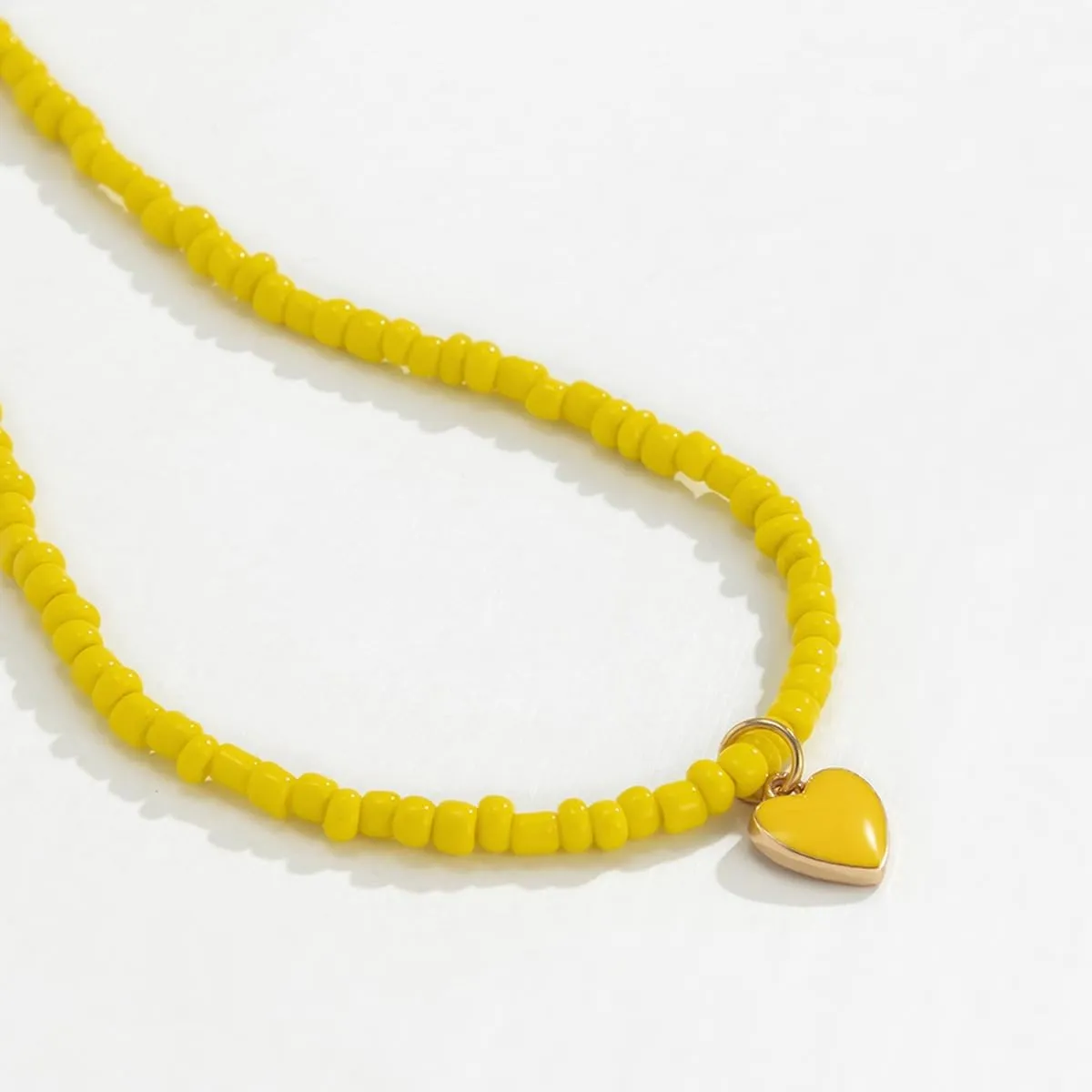 Pingyongchang Beads Heart Chokers Necklace for Women Cute Sweet Candy Color Love Heart Pendants Beaded Necklace Summer Beach Colorful Beaded Pendant Necklace Jewelry Gift