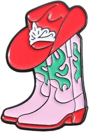 Pink Western Cowgirl Cowboy Boots Hat Brooch Button Pin for Women Girls Cute Enamel Fancy Dress Costume Music Party Brooches Pins Fashion Jacket Badges Backpack Bags Clothes Accessories Jewelry Gifts