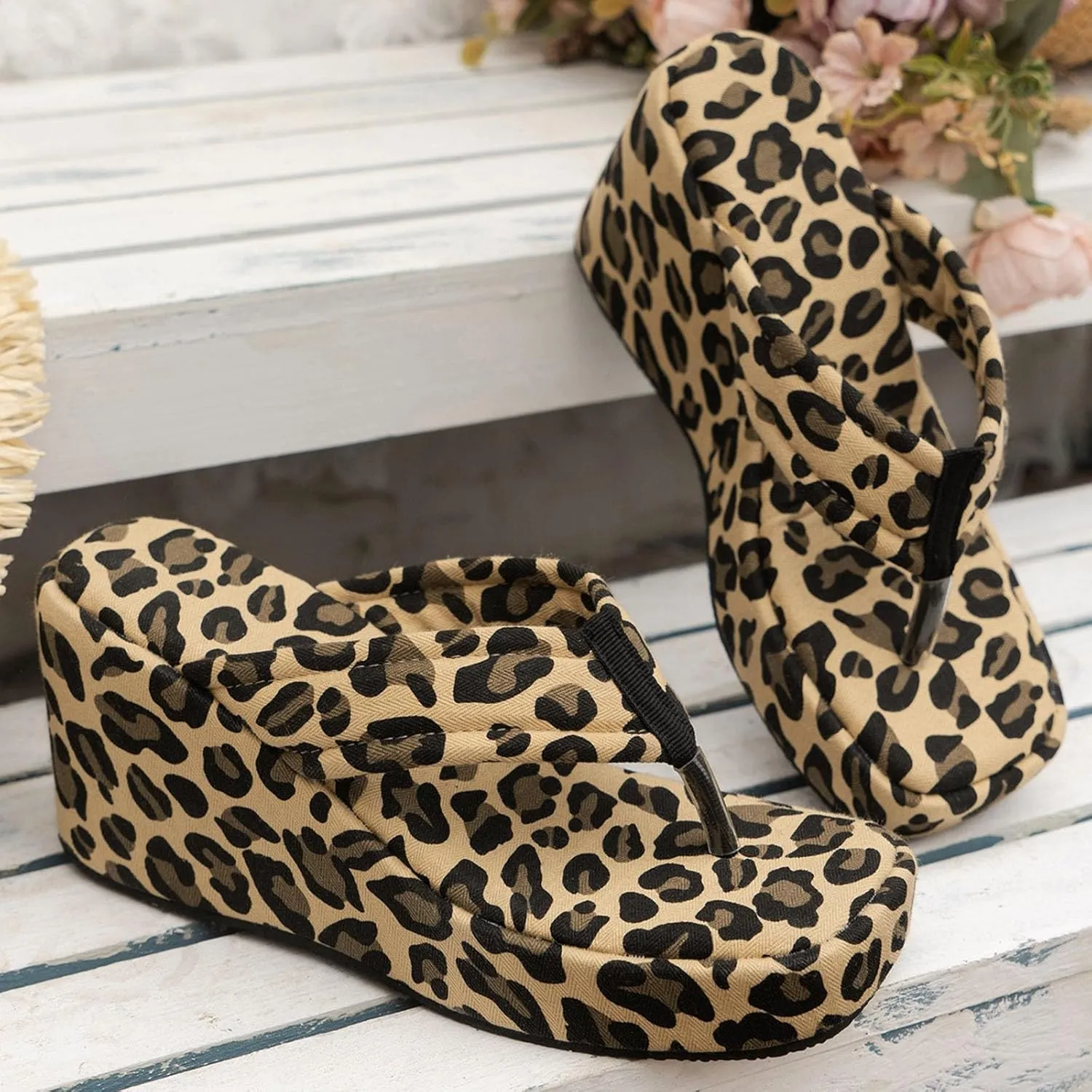Platform Sandals Women Denim Flip Flops Platform Wedge Slipper Summer Yoga Foam Thick Soled High Heels