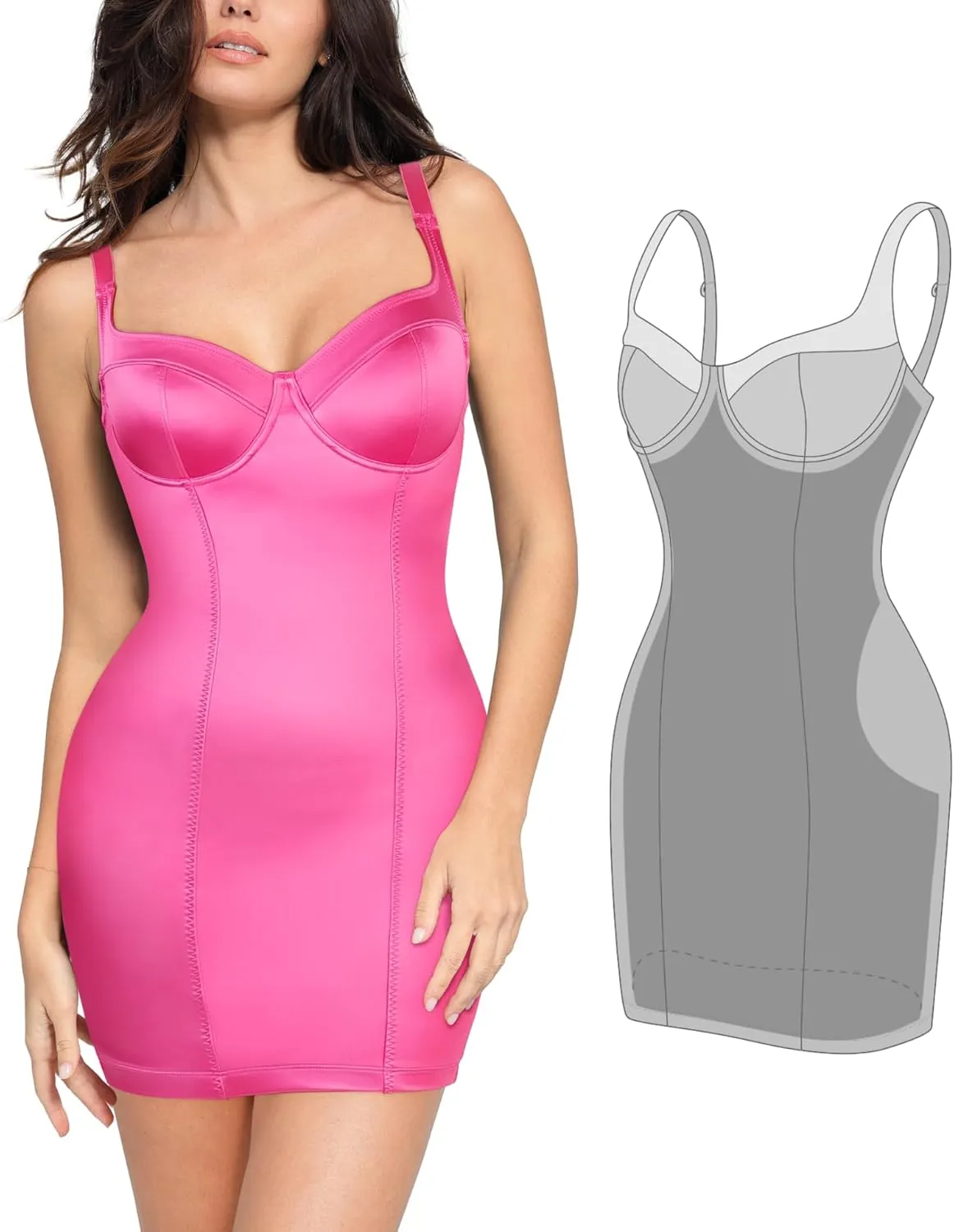 Popilush Shapewear Dress Satin Corset Dresses for Women Wedding Guest Metallic Shiny Deep V Neck Mini Slip Dress