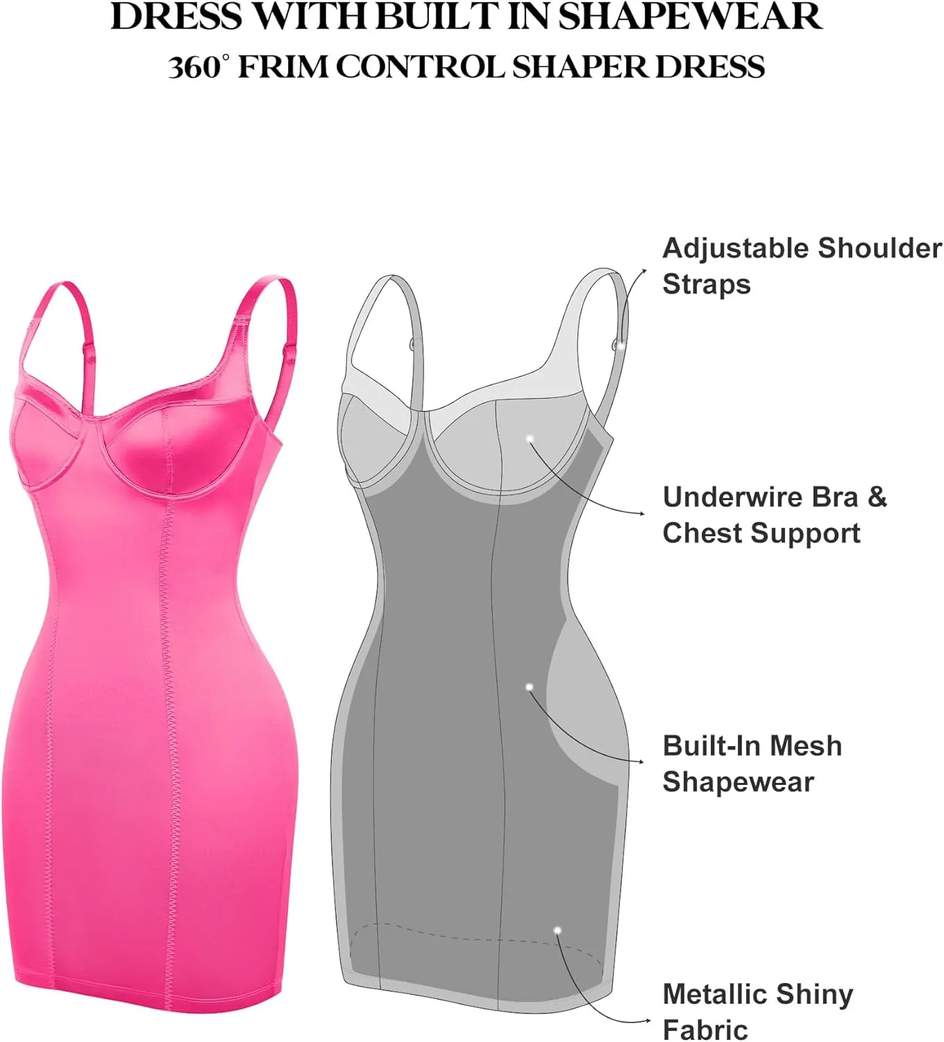 Popilush Shapewear Dress Satin Corset Dresses for Women Wedding Guest Metallic Shiny Deep V Neck Mini Slip Dress