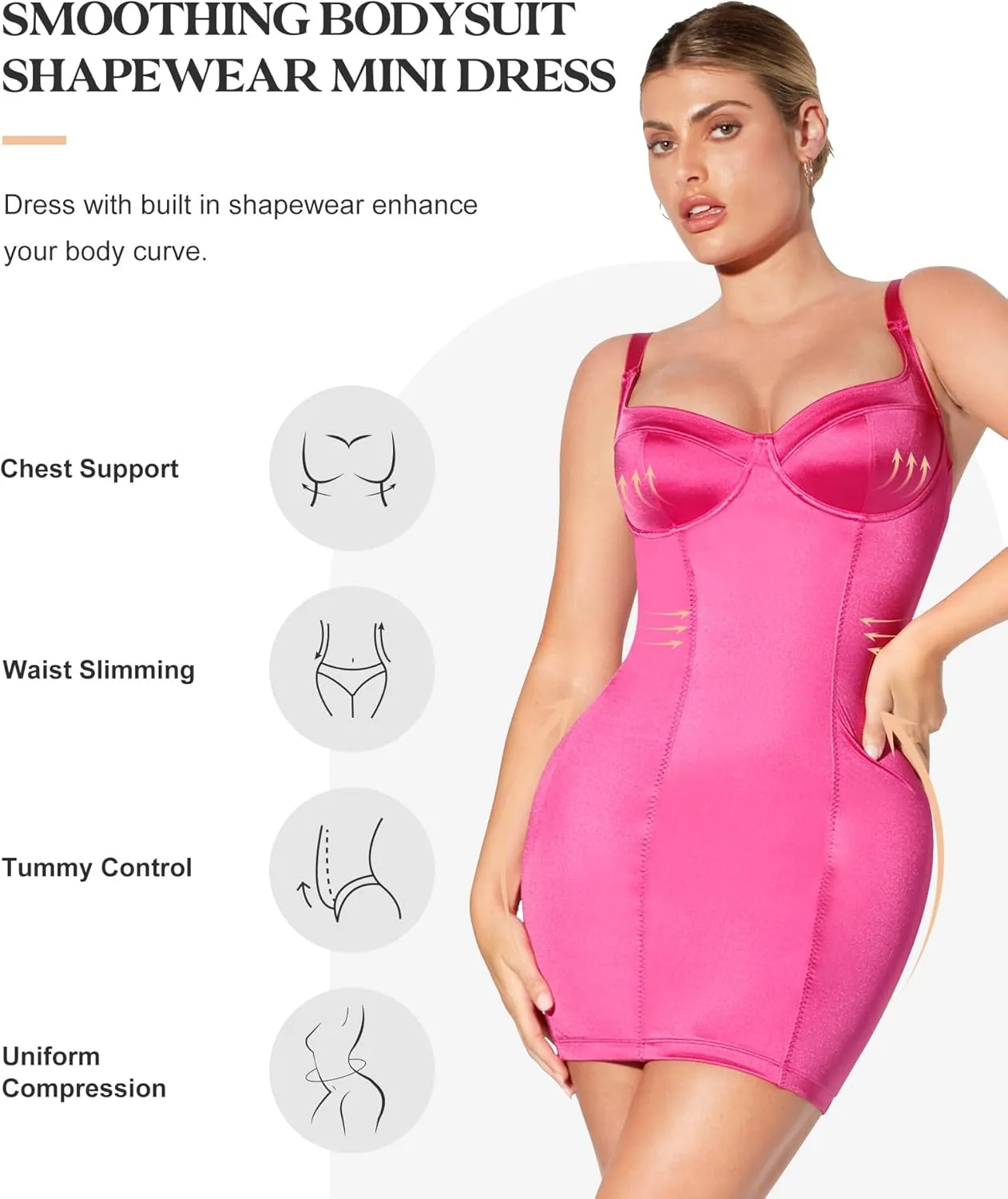 Popilush Shapewear Dress Satin Corset Dresses for Women Wedding Guest Metallic Shiny Deep V Neck Mini Slip Dress