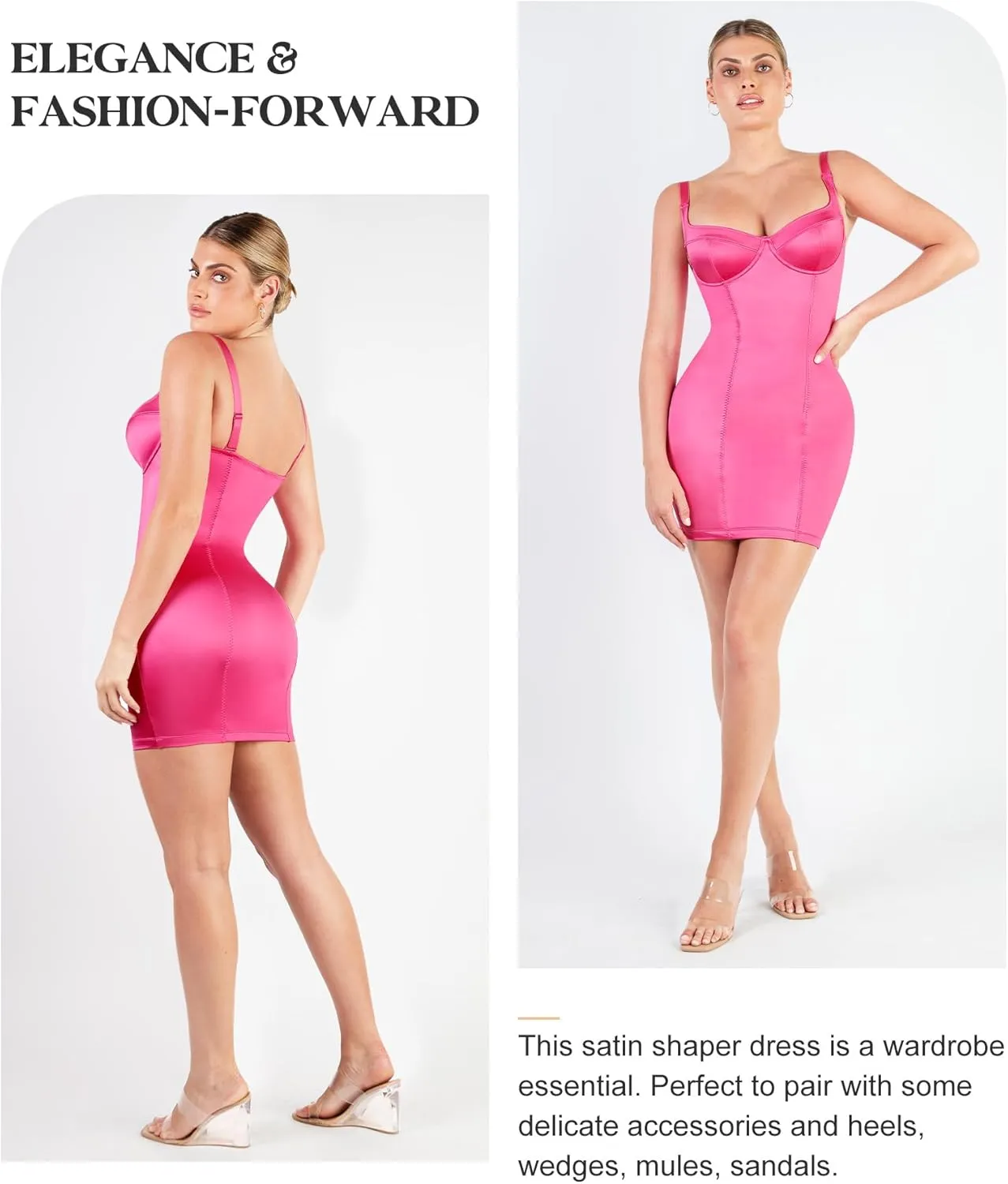 Popilush Shapewear Dress Satin Corset Dresses for Women Wedding Guest Metallic Shiny Deep V Neck Mini Slip Dress