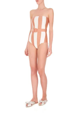 Porto Striped Strapless Swimsuit with Belt