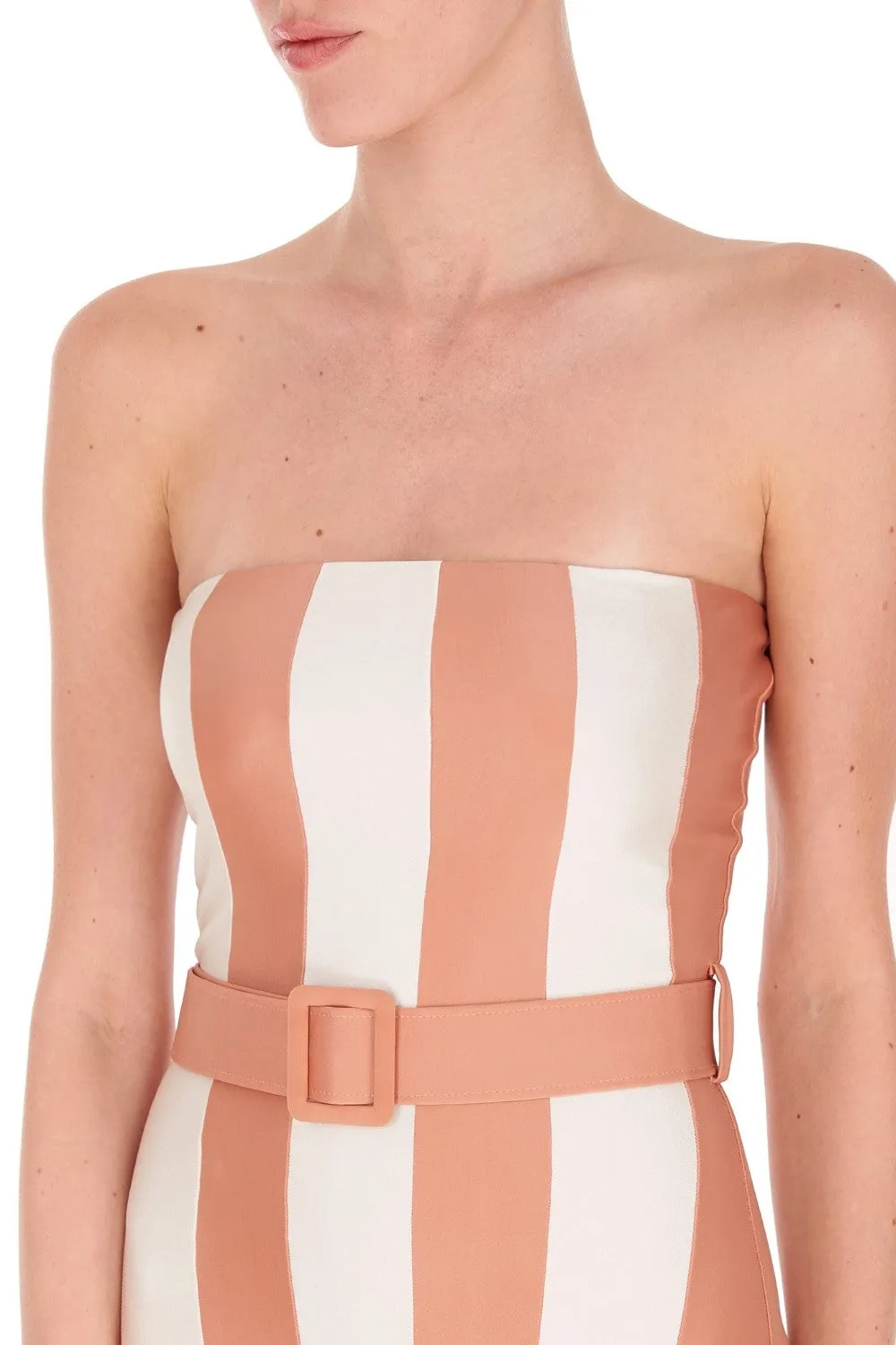 Porto Striped Strapless Swimsuit with Belt