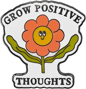 Positive Thoughts Enamel Pin, Cartoon Flower Design, Mental Health Inspirational Lapel Badge for Backpacks and Jackets