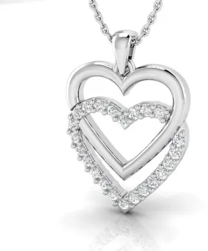 Pristine Fire 925 Sterling Silver 1/4 Carat Certified Round Diamond Heart Pendant Necklace for Women | Two Hearts | 16 Inch Chain