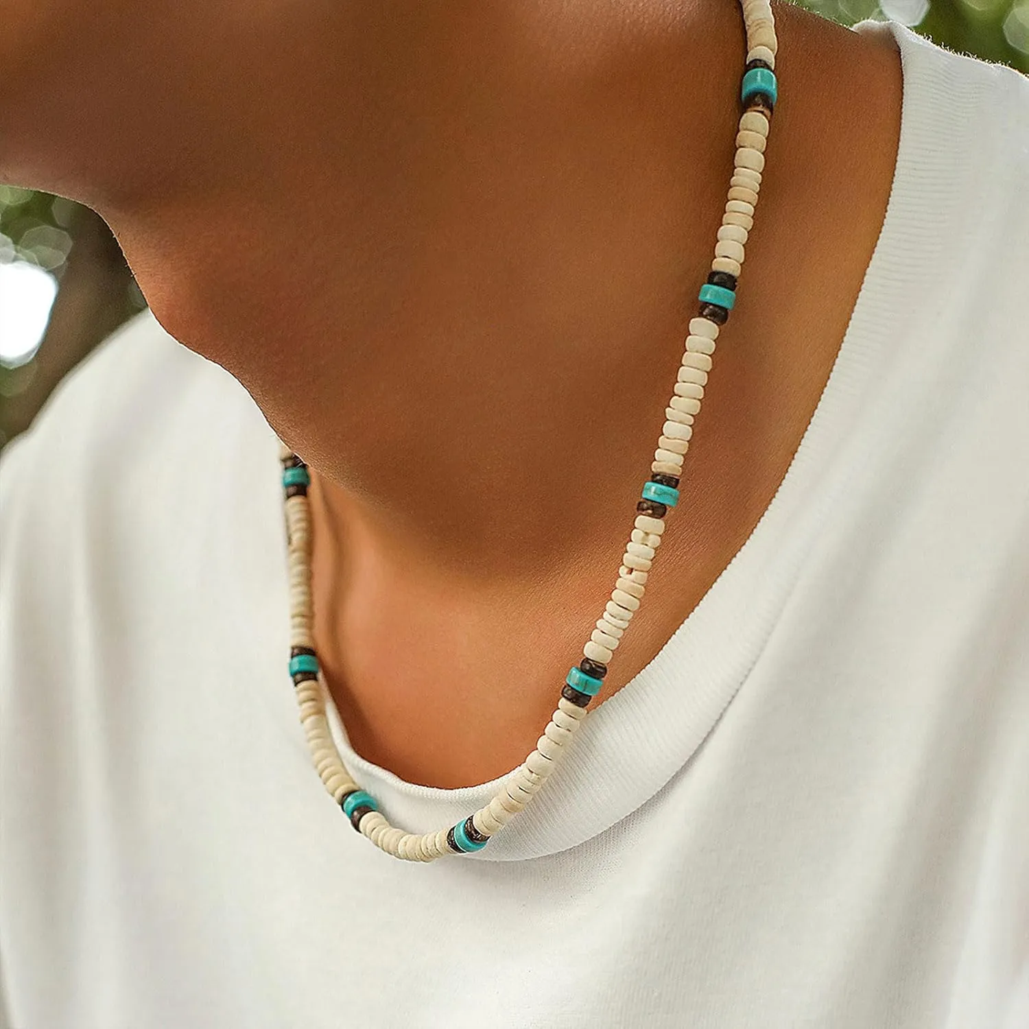 Puka Shell Necklace Men Beaded Necklace for Men Beach Surfer Necklaces Jewelry Beach Vacation Essentials Summer Mens Necklaces