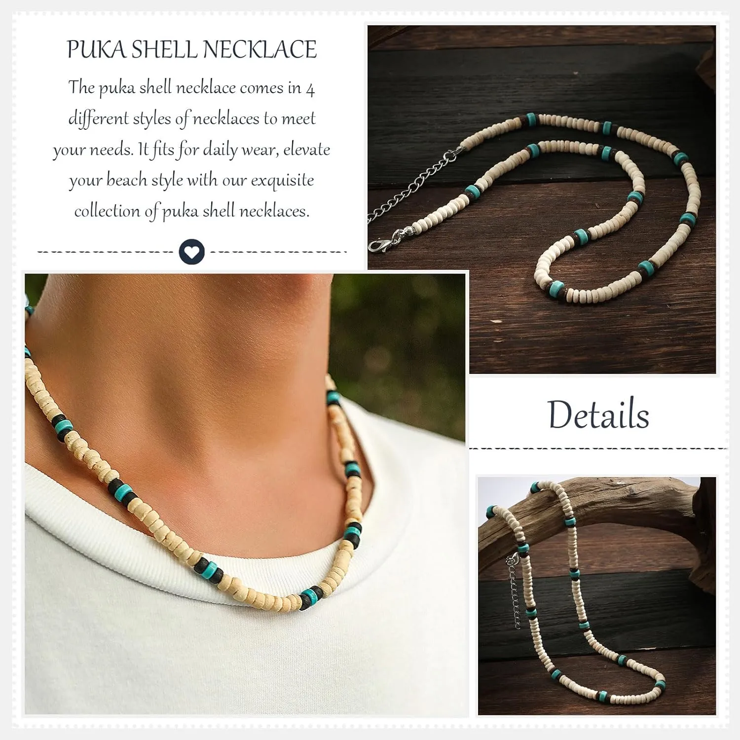 Puka Shell Necklace Men Beaded Necklace for Men Beach Surfer Necklaces Jewelry Beach Vacation Essentials Summer Mens Necklaces