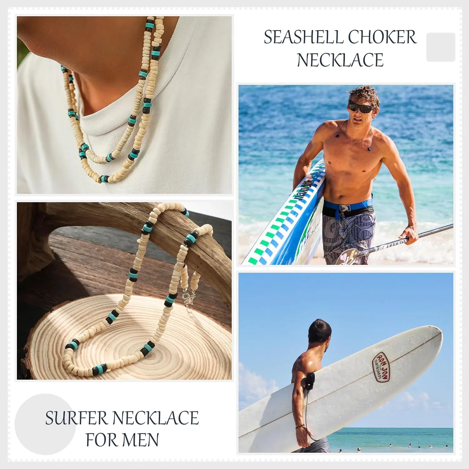 Puka Shell Necklace Men Beaded Necklace for Men Beach Surfer Necklaces Jewelry Beach Vacation Essentials Summer Mens Necklaces