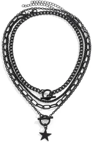 Punk Black Layered Choker Necklace Set Heart Retro Coin Star Pendant Snake Chain Necklaces Adjustable Layering Trendy Necklaces Set