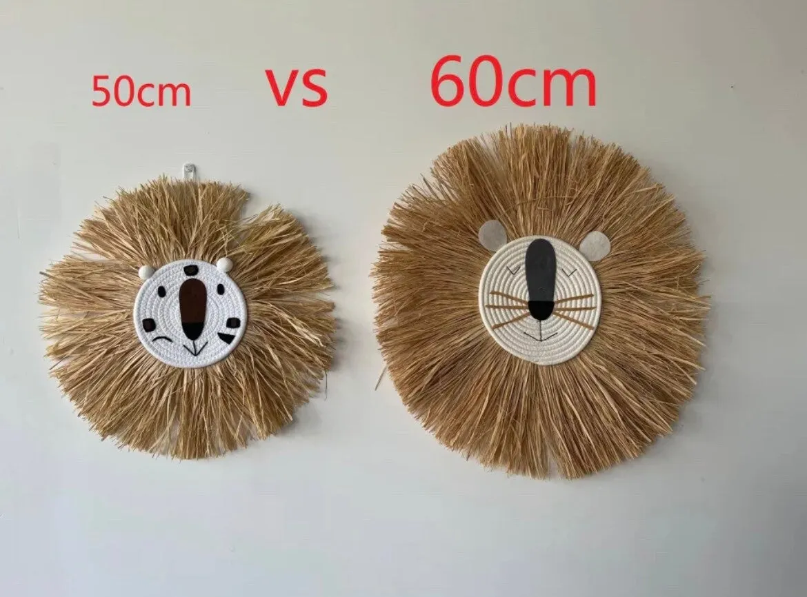 Raffia Lion Face Wall Hanging for Nursery or Nordic / Boho Deco