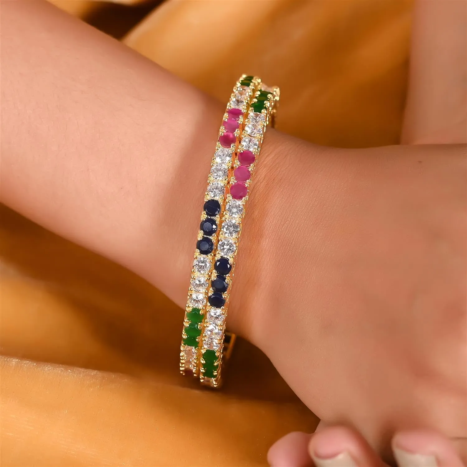 Ratnavali Jewels Bangles CZ Zirconia Multi Color Diamond Designer Bollywood Wedding Bracelet Jewelry Women