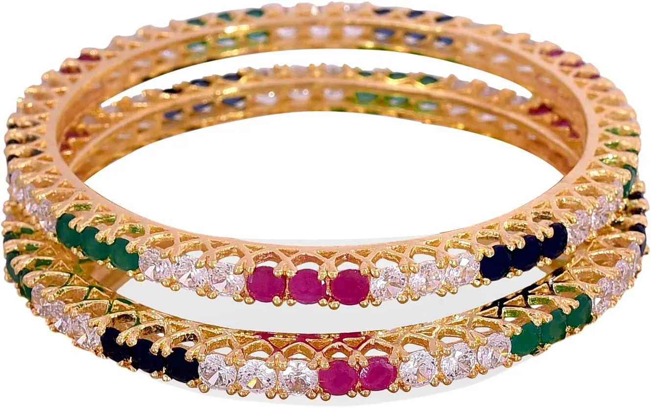 Ratnavali Jewels Bangles CZ Zirconia Multi Color Diamond Designer Bollywood Wedding Bracelet Jewelry Women